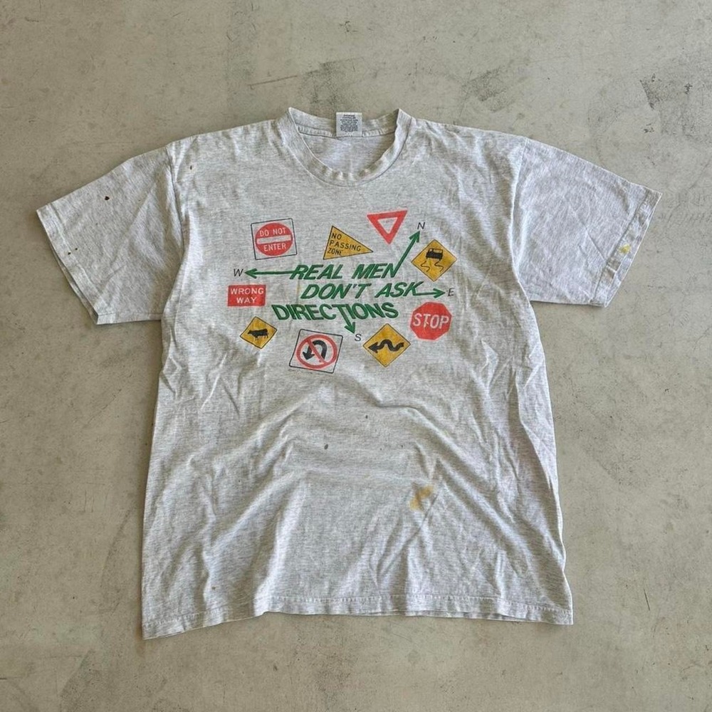 90s Vintage "Real Men Don't Ask Directions" Graphic Tee Size XL